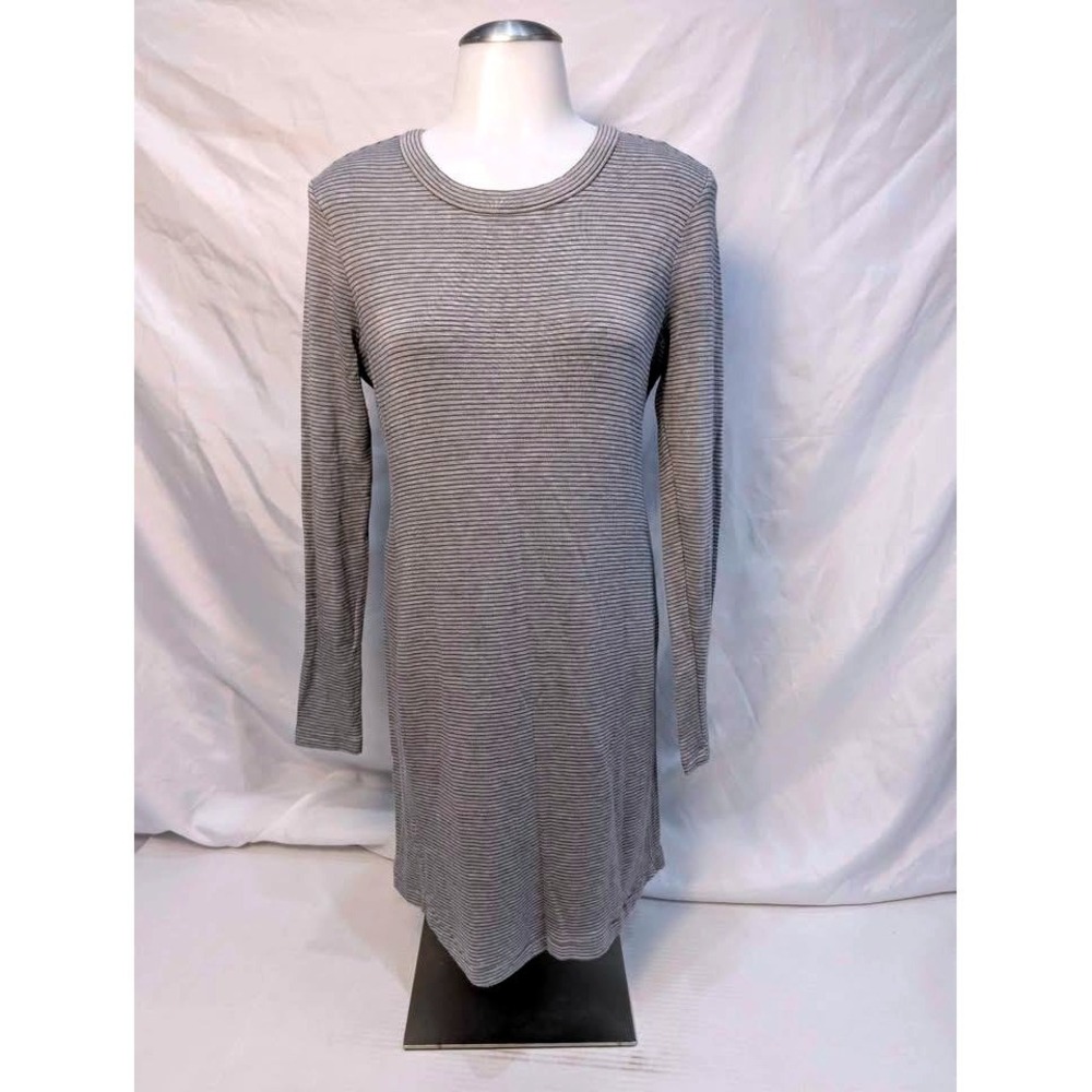 Lou & Grey ~ Women's Gray Striped Long Sleeve Ribbed Mini Dress ~ Small